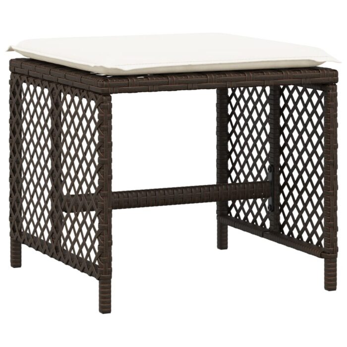 Tabourets de jardin et coussins lot de 4 marron résine tressée – Image 2
