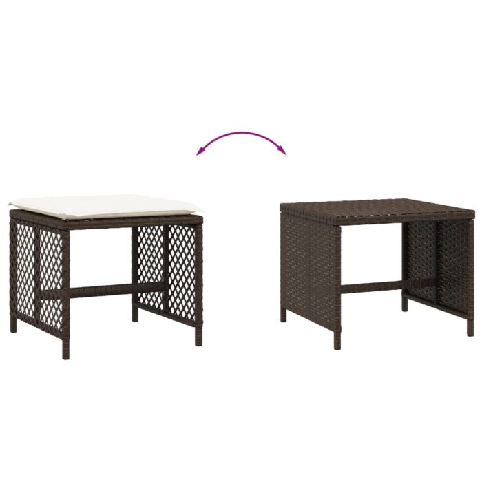 Tabourets de jardin et coussins lot de 4 marron résine tressée – Image 5