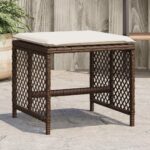 Tabourets de jardin et coussins lot de 4 marron résine tressée