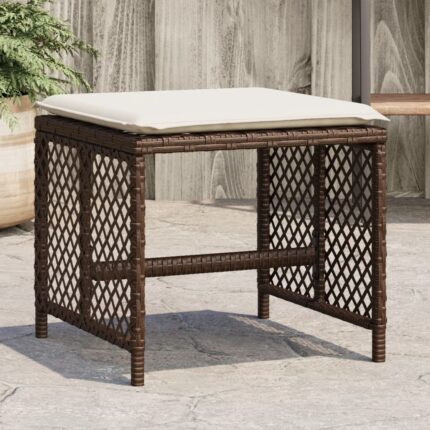 Tabourets de jardin et coussins lot de 4 marron résine tressée