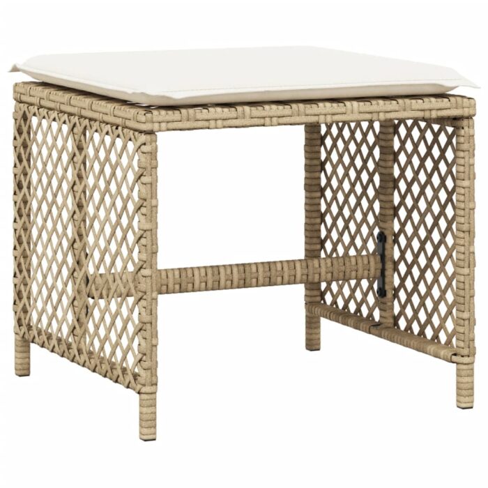 Tabourets de jardin et coussins lot de 4 beige 41x41x36cm rotin – Image 2