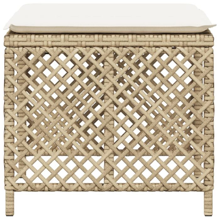 Tabourets de jardin et coussins lot de 4 beige 41x41x36cm rotin – Image 4