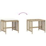 Tabourets de jardin et coussins lot de 4 beige 41x41x36cm rotin – Image 5