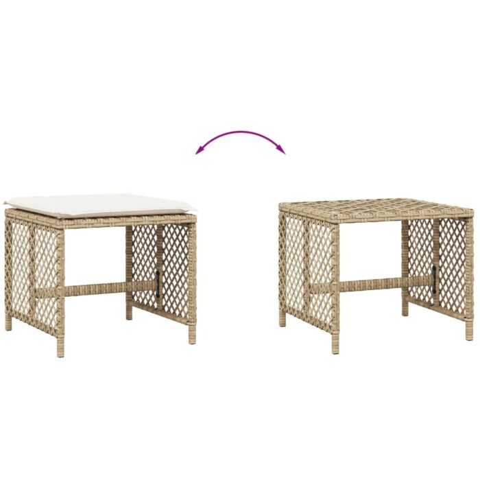 Tabourets de jardin et coussins lot de 4 beige 41x41x36cm rotin – Image 5