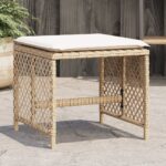 Tabourets de jardin et coussins lot de 4 beige 41x41x36cm rotin