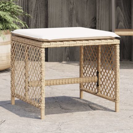 Tabourets de jardin et coussins lot de 4 beige 41x41x36cm rotin
