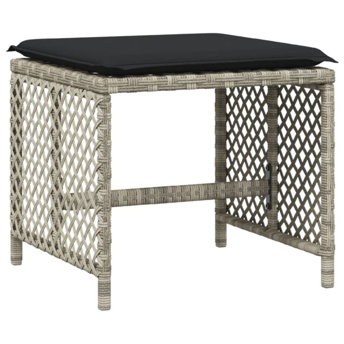 Tabourets de jardin et coussins lot de 4 gris clair 41x41x36 cm – Image 2