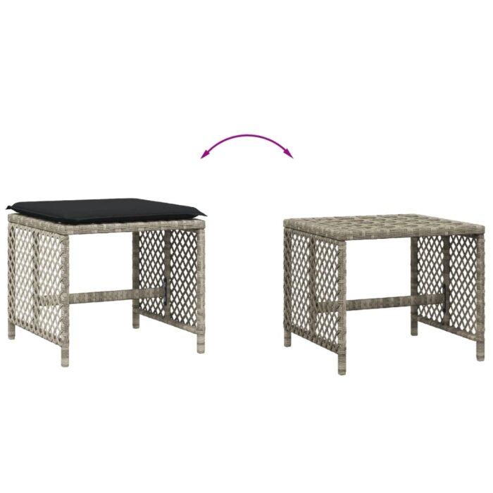 Tabourets de jardin et coussins lot de 4 gris clair 41x41x36 cm – Image 5
