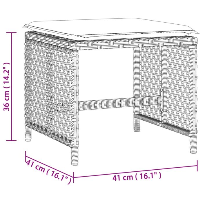 Tabourets de jardin et coussins lot de 4 gris clair 41x41x36 cm – Image 9