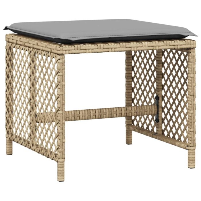 Tabourets jardin et coussins lot de 4 mélange beige 41x41x36 cm – Image 2