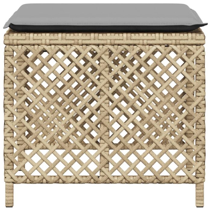Tabourets jardin et coussins lot de 4 mélange beige 41x41x36 cm – Image 4