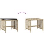 Tabourets jardin et coussins lot de 4 mélange beige 41x41x36 cm – Image 5