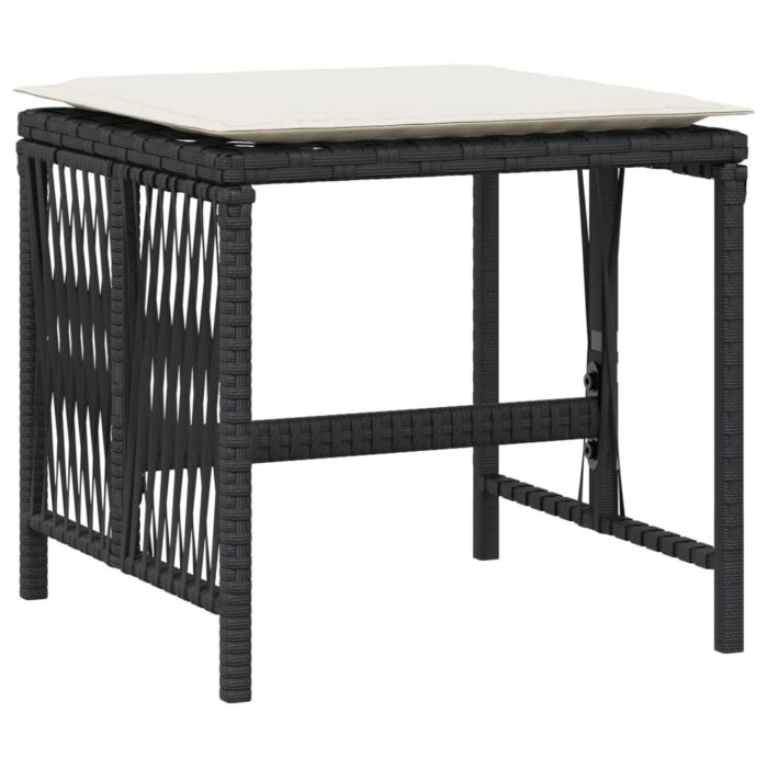 Tabourets de jardin et coussins lot de 4 noir 41x41x36 cm rotin – Image 2