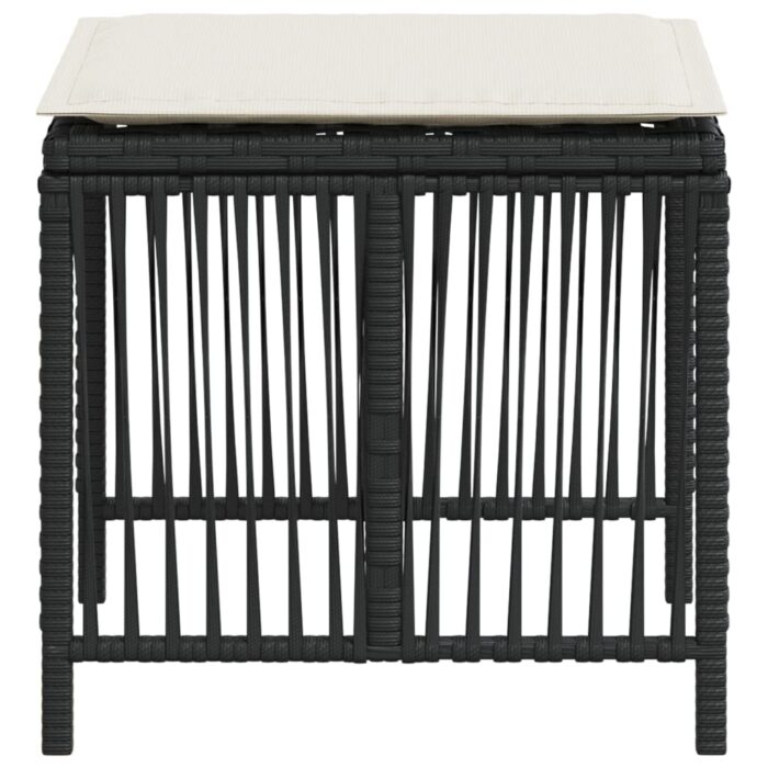 Tabourets de jardin et coussins lot de 4 noir 41x41x36 cm rotin – Image 4