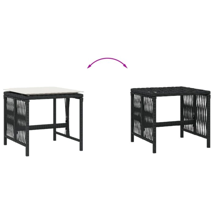 Tabourets de jardin et coussins lot de 4 noir 41x41x36 cm rotin – Image 5