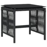 Tabourets de jardin et coussins lot de 4 noir 41x41x36 cm rotin – Image 2