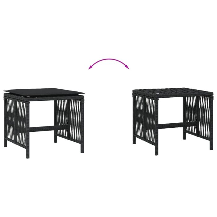 Tabourets de jardin et coussins lot de 4 noir 41x41x36 cm rotin – Image 5
