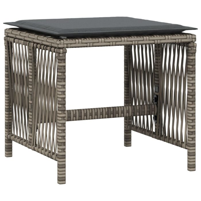 Tabourets de jardin et coussins lot de 4 gris 41x41x36 cm rotin – Image 2