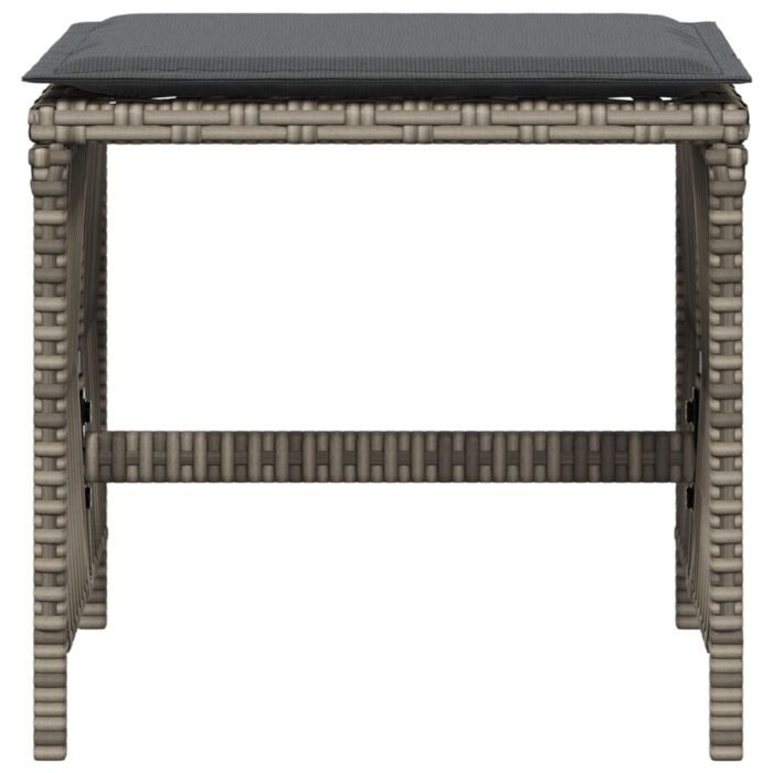 Tabourets de jardin et coussins lot de 4 gris 41x41x36 cm rotin – Image 3
