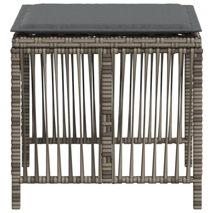 Tabourets de jardin et coussins lot de 4 gris 41x41x36 cm rotin – Image 4