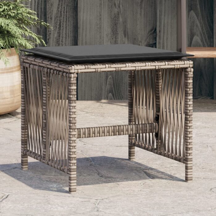 Tabourets de jardin et coussins lot de 4 gris 41x41x36 cm rotin – Image 1