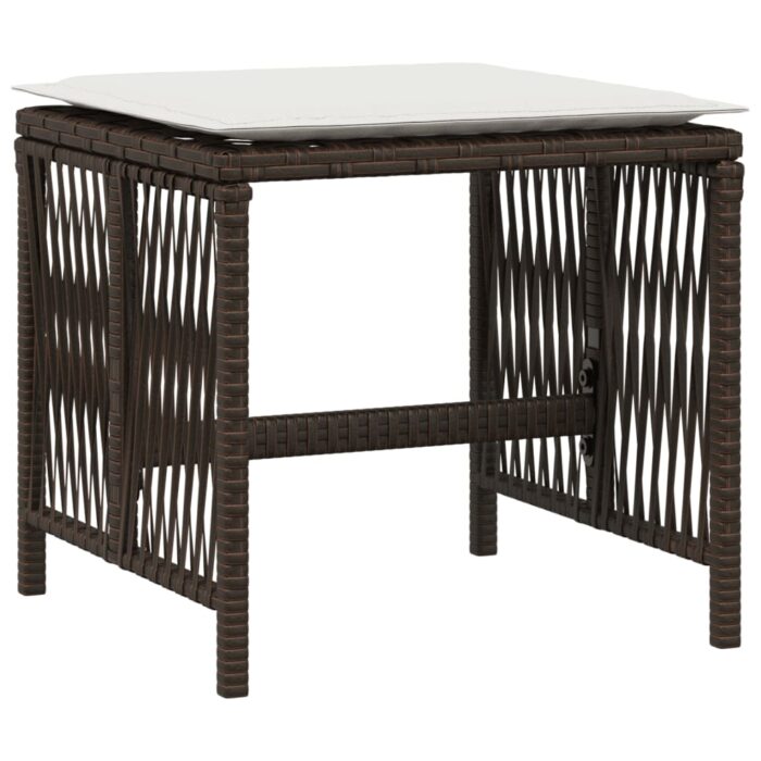 Tabourets de jardin et coussins lot de 4 marron résine tressée – Image 2