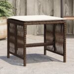Tabourets de jardin et coussins lot de 4 marron résine tressée