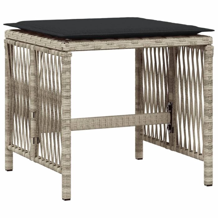 Tabourets de jardin et coussins lot de 4 gris clair 41x41x36 cm – Image 2