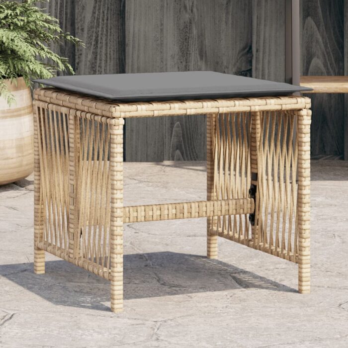 Tabourets jardin et coussins lot de 4 mélange beige 41x41x36 cm – Image 1