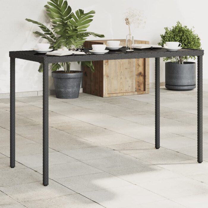 Table de jardin dessus en verre noir 115x54x74cm résine tressée – Image 1