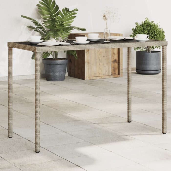 Table de jardin dessus en verre gris 115x54x74cm résine tressée – Image 1