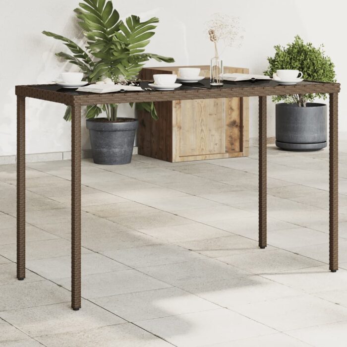 Table de jardin dessus en verre marron 115x54x74 cm poly rotin – Image 1