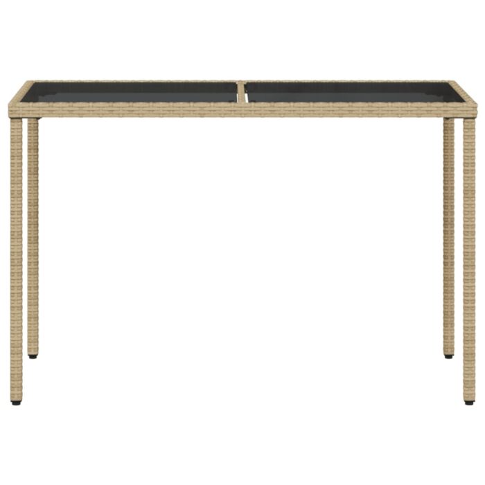 Table de jardin dessus en verre beige 115x54x74 cm poly rotin – Image 2