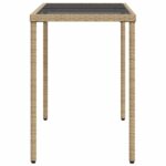 Table de jardin dessus en verre beige 115x54x74 cm poly rotin – Image 3