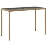 Table de jardin dessus en verre beige 115x54x74 cm poly rotin – Image 4