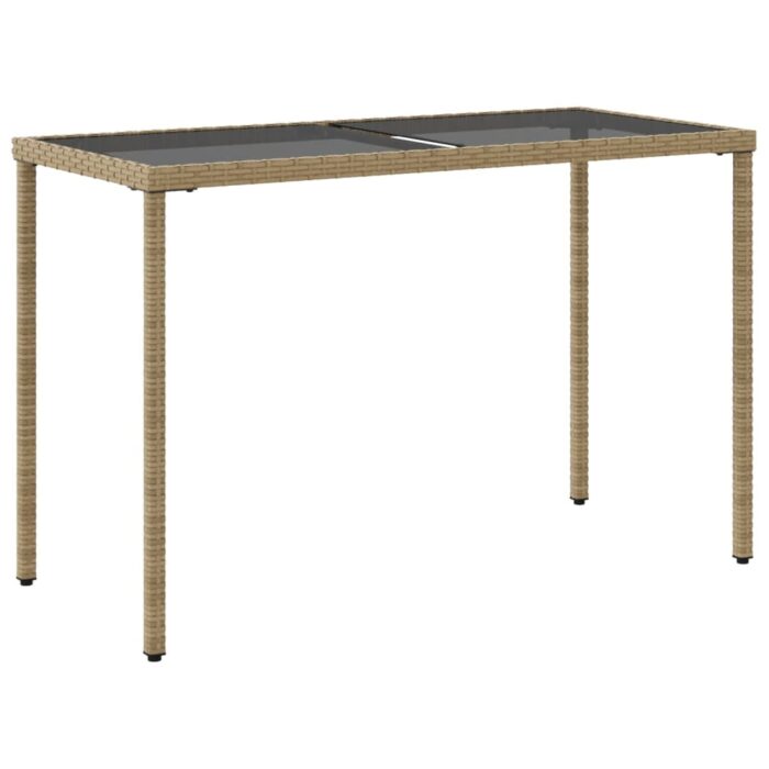 Table de jardin dessus en verre beige 115x54x74 cm poly rotin – Image 4