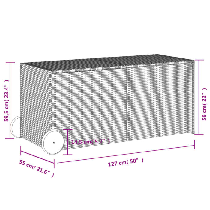 Boîte de rangement de jardin et roues noir 283L résine tressée – Image 9