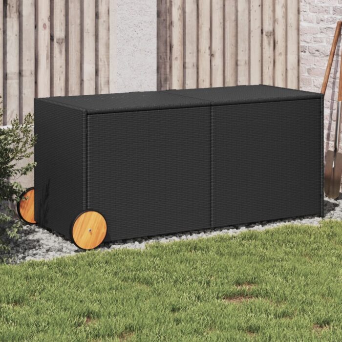 VXL8721012243583_m_en_hd_1.jpg Boîte de rangement de jardin et roues noir 283L résine tressée – Image 1