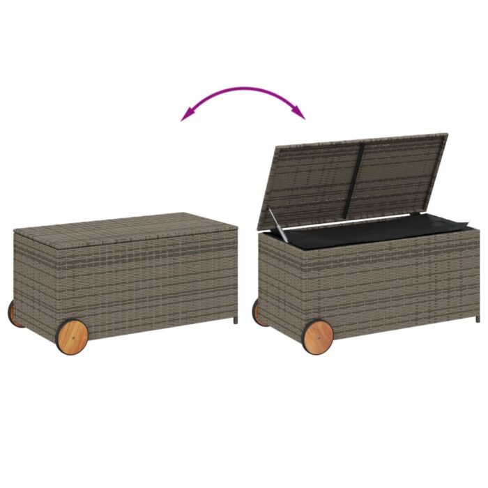 Boîte de rangement de jardin et roues gris 190L résine tressée – Image 5