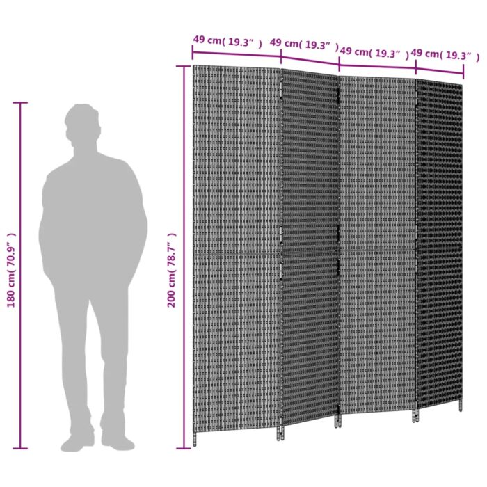 Cloison de séparation 4 panneaux marron résine tressée – Image 7