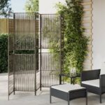 Cloison de séparation 5 panneaux gris résine tressée