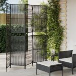 Cloison de séparation 4 panneaux noir résine tressée