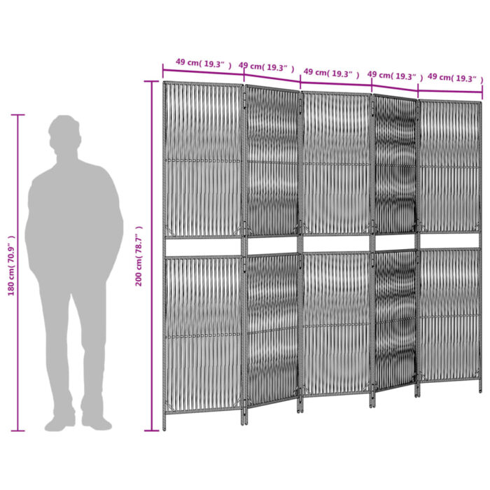 Cloison de séparation 5 panneaux marron résine tressée – Image 7