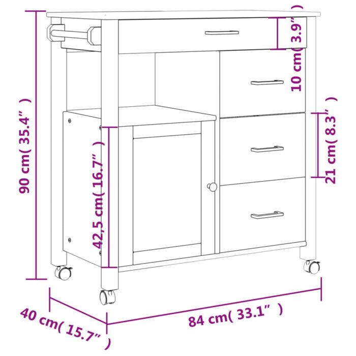 Chariot de cuisine MONZA 84x40x90 cm bois massif de pin – Image 7