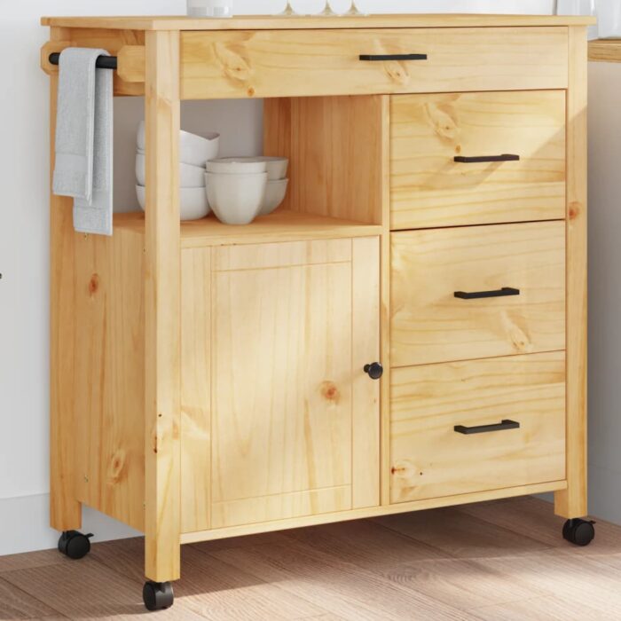 Chariot de cuisine MONZA 84x40x90 cm bois massif de pin – Image 1
