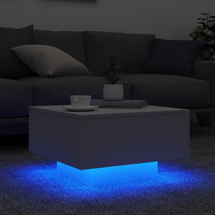 Table basse avec lumières LED blanc 55x55x31 cm – Image 2