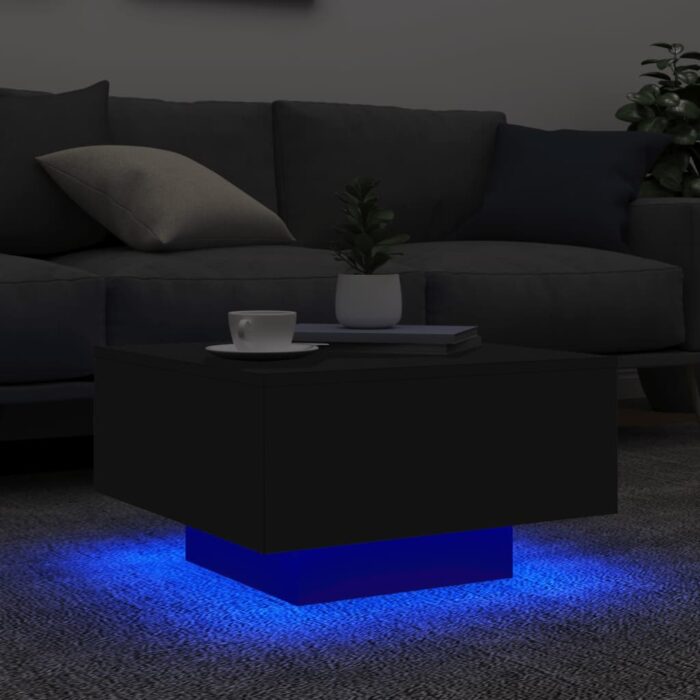 Table basse avec lumières LED noir 55x55x31 cm – Image 2
