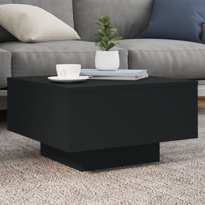 Table basse avec lumières LED noir 55x55x31 cm – Image 1