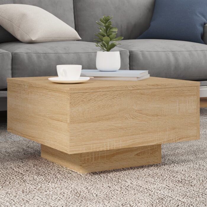 Table basse avec lumières LED chêne sonoma 55x55x31 cm – Image 1