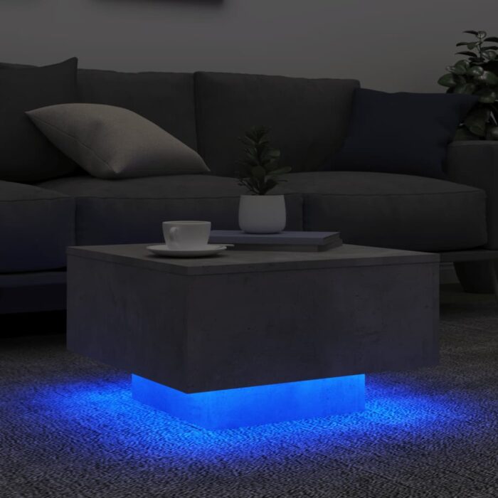 Table basse avec lumières LED gris béton 55x55x31 cm – Image 2
